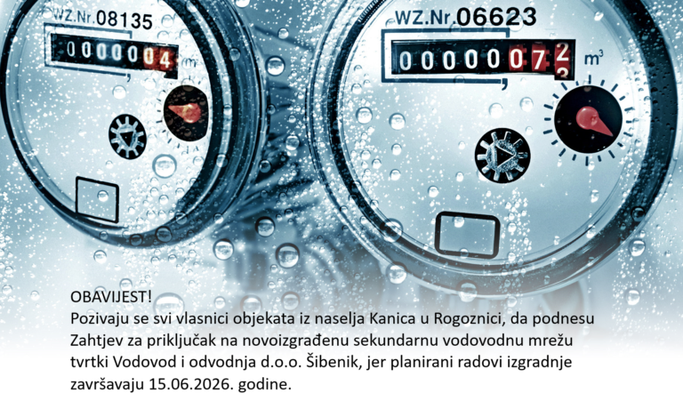 OBAVIJEST O PODNOŠENJU ZAHTJEVA ZA PRIKLJUČENJE NA JAVNU VODOVODNU MREŽU
